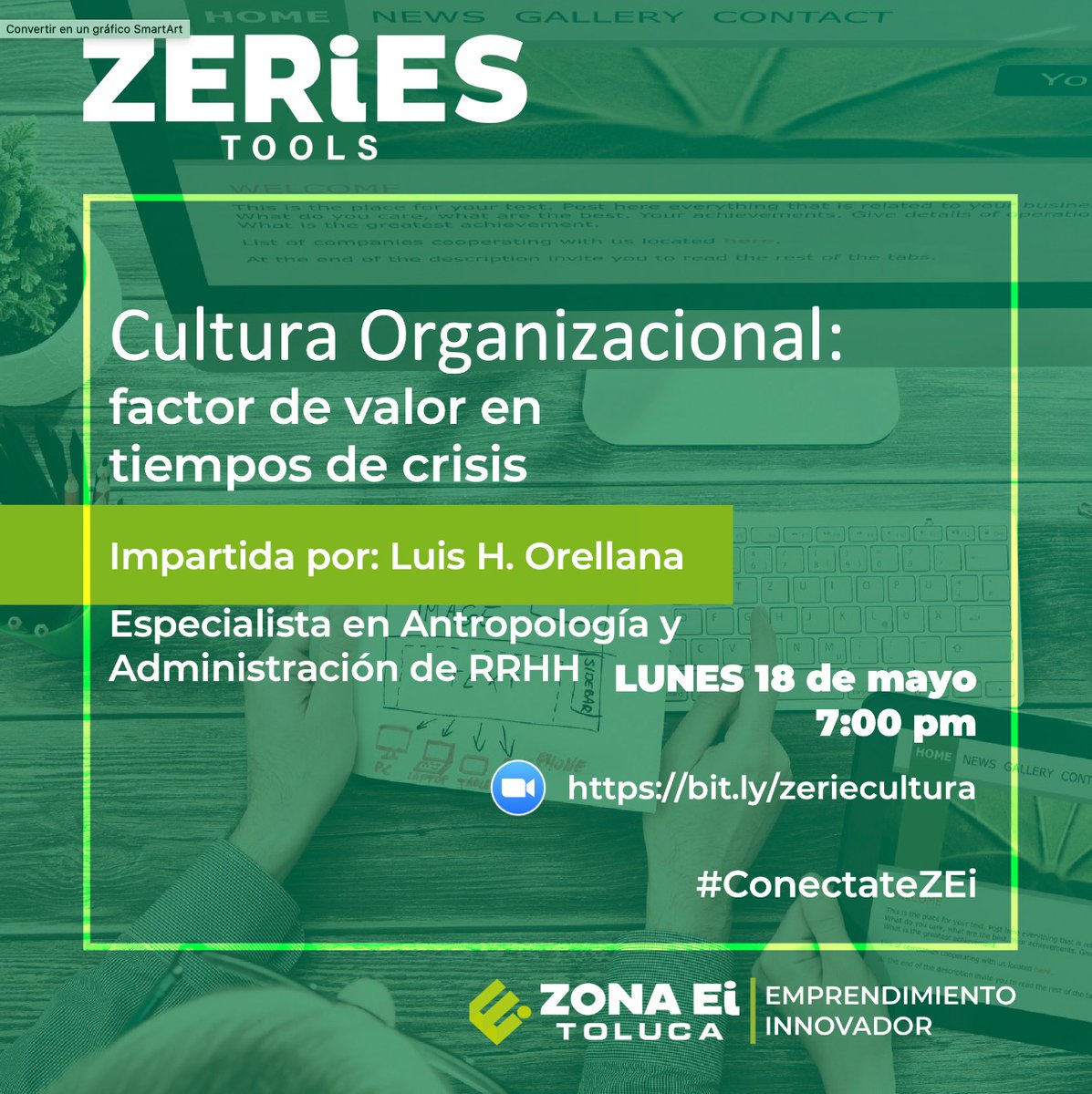 Próximo lunes *18 de marzo 7:00 p.m.* registro en bit.ly/zeries