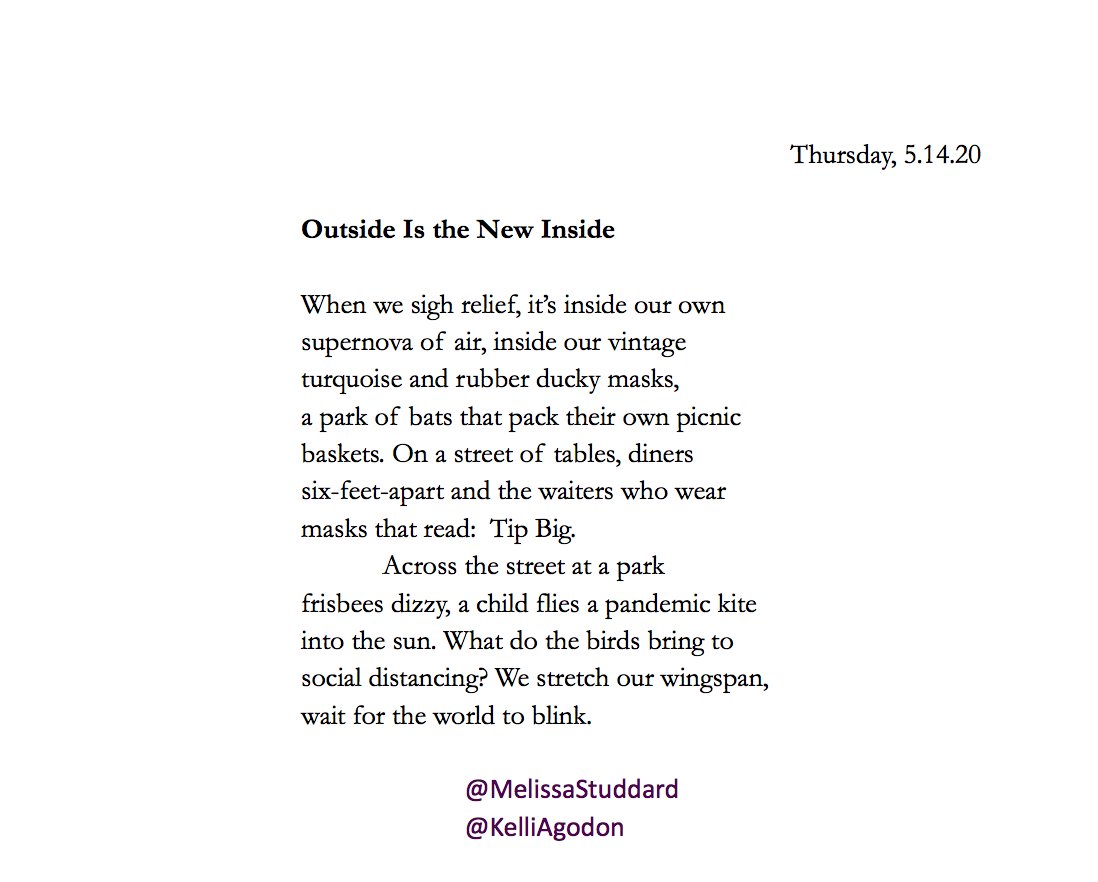 MelissaStuddard's tweet photo. Outside is the New Inside
#dailywave Co-authored with @KelliAgodon https://t.co/NwvQwjZ9L4