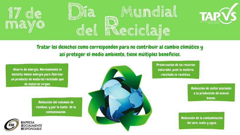 TAPVS's tweet image. Día mundial del reciclaje #orgulloTAPVS #ESR #porunmundomejor