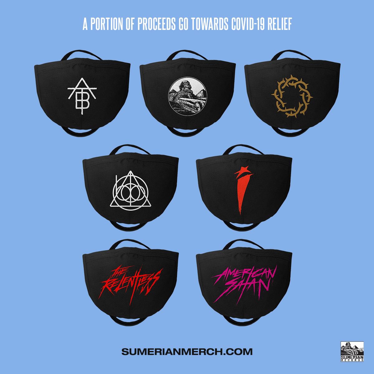 SumerianRecords's tweet image. ⁣Since a lot of people need masks😷.... We made them for our bands! 😎🤘⠀
⠀
*A portion of revenues from all store sales will be going toward #Covid19 relief via @DirectRelief 🖤🏥 #StaySafeInStyle⠀

sumerianmerch.com/collections/ma…
