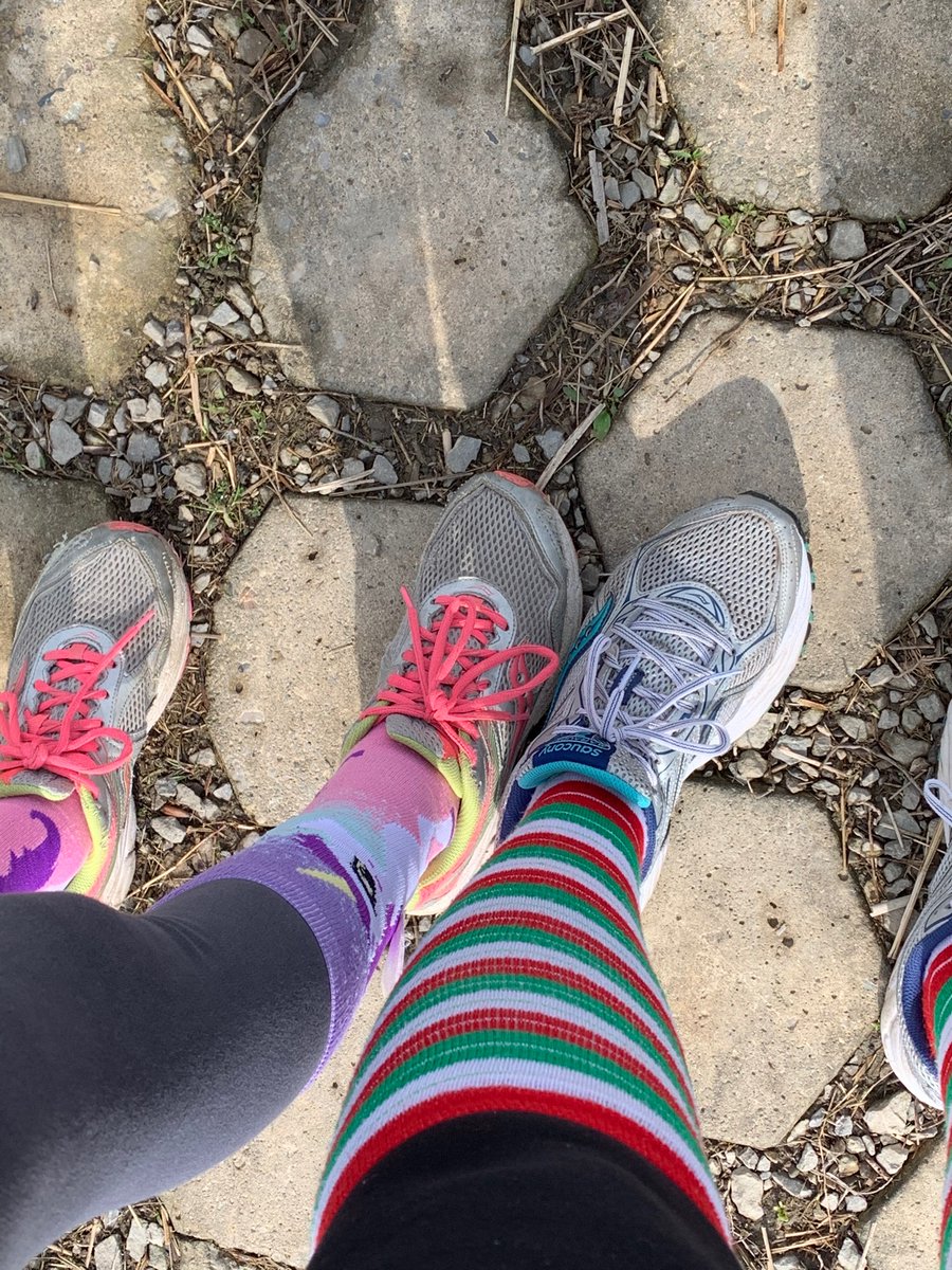 ChristineWomack's tweet photo. When “Wacky Sock Day” falls on the last day of Fit Week, you just get out there and own it.  We had a Wacky Womack Walk this morning!  

@GlenwoodGriffin @MsAwender https://t.co/xnRCO51eip