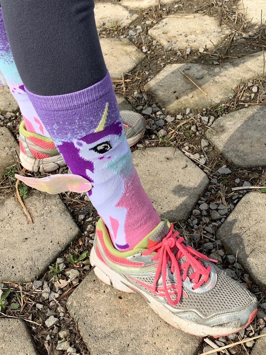 ChristineWomack's tweet photo. When “Wacky Sock Day” falls on the last day of Fit Week, you just get out there and own it.  We had a Wacky Womack Walk this morning!  

@GlenwoodGriffin @MsAwender https://t.co/xnRCO51eip