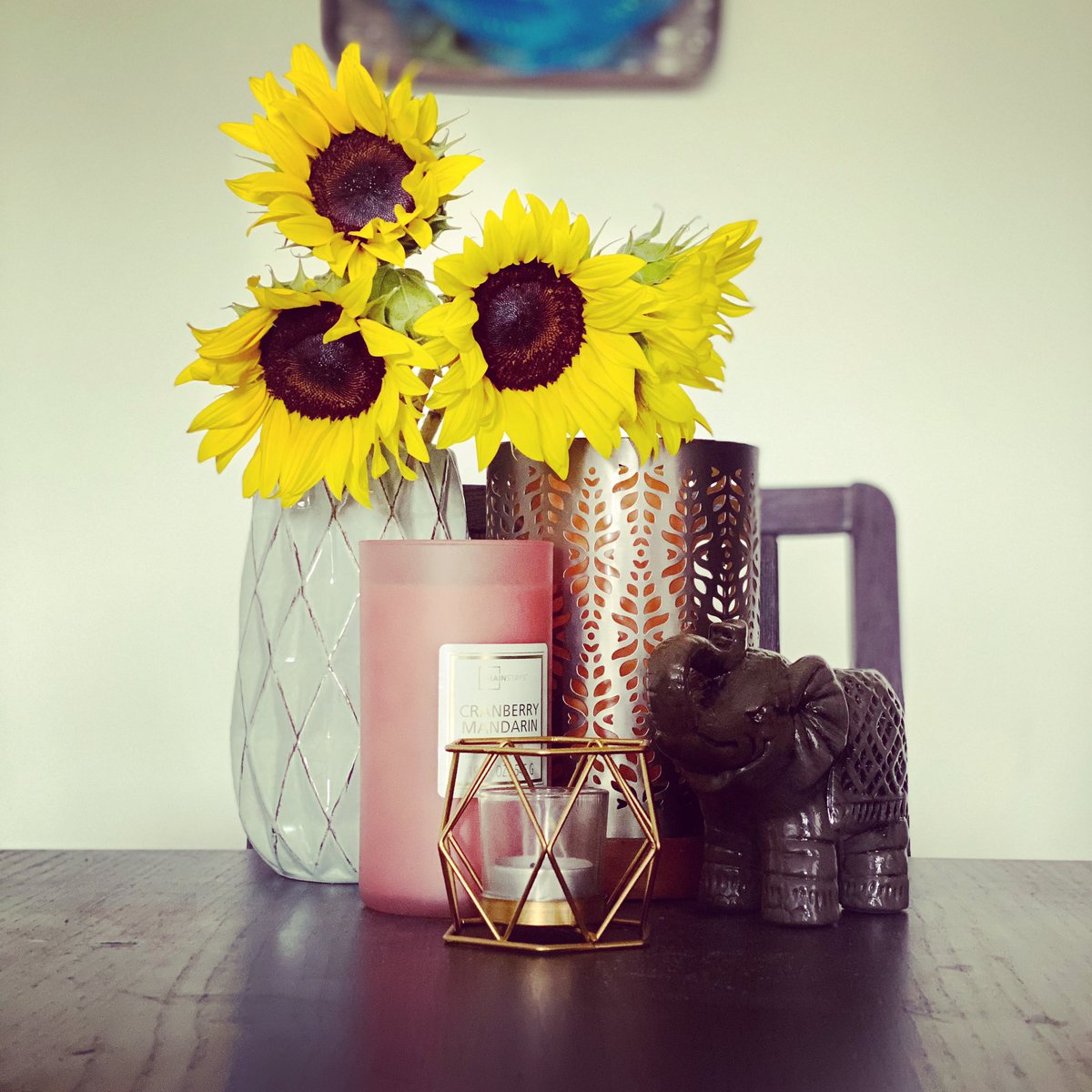 MissKShafron's tweet photo. Received the beautiful sunflowers from one of my students and the pink candle from another student for teacher appreciation. So glad to see their smiling faces when I picked them up, and they made a great addition to my table. https://t.co/1ioRjd0XAl