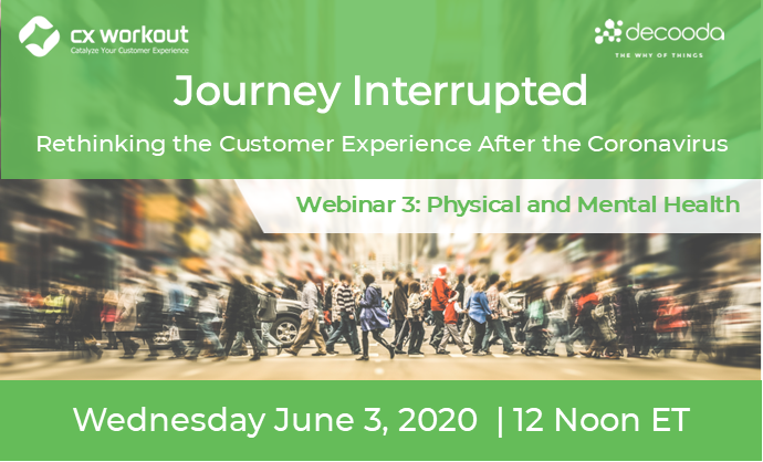 CXWorkout's tweet photo. Join us June 3 for our final #JourneyInterrupted webinar.

Discover which brands are evoking feelings of gratitude and which brands have disappointed consumers facing impacts of the #covid19 pandemic on their #WellBeing &amp; #MentalHealth.

▶️ Register Now: https://t.co/p0dZYf52De https://t.co/bkO69EnUrw
