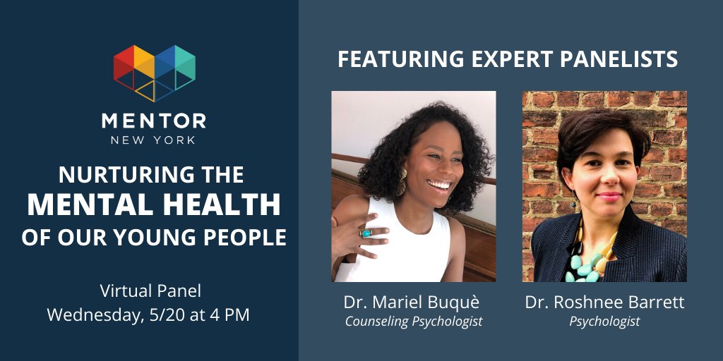 Don’t miss @MentorNewYork’s virtual discussion panel this Wednesday, 5/20 on supporting the mental and emotional well-being of young people during this time. Register here at bit.ly/3fNZK34. #MentorIRL