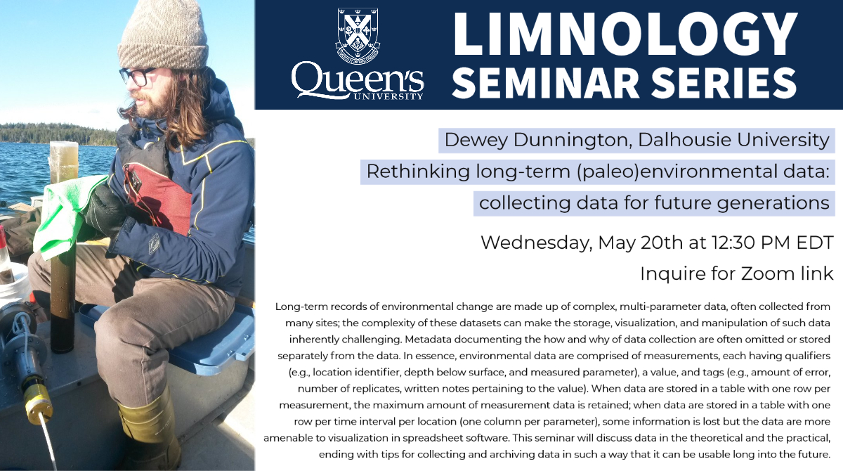 LizLoveLake's tweet photo. Join us next week for limno seminars with @paleolimbot, who will speak to us about data organization issues #DataScience #limnology #sciencefromhome. DM me for the link! 💦🗃️💻📈 https://t.co/umBVbNGt92