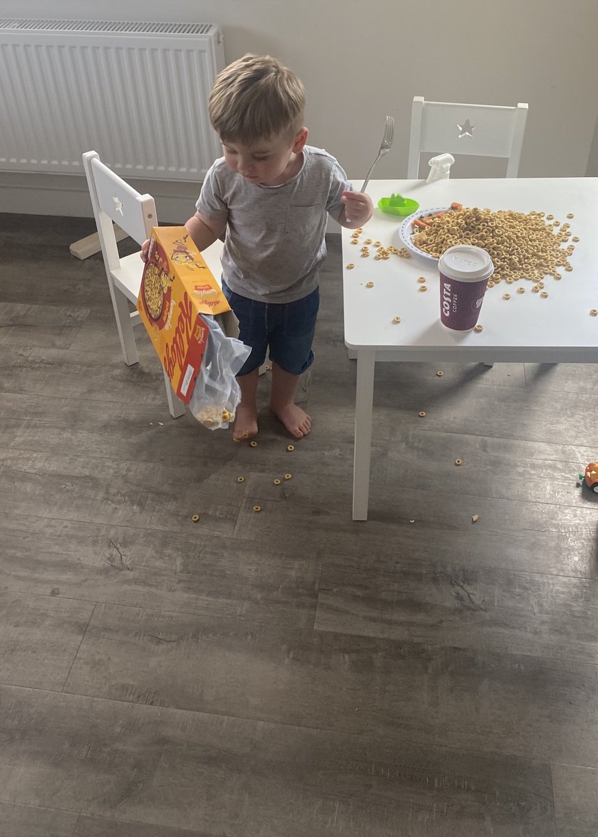 jade_taylorx's tweet photo. Every week we post in our nursery group what we’ve been up too.. most parents post gardening.. baking.. painting.. today I posted my sons tipped a whole box of cereal on his dinner #momgoals https://t.co/hgz2Tzsd7K