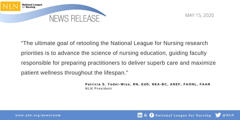 NLN NEWS! National League for Nursing Advances New Priorities for Nursing Education Research for 2020-2023. Read more: bit.ly/3dT6uLh