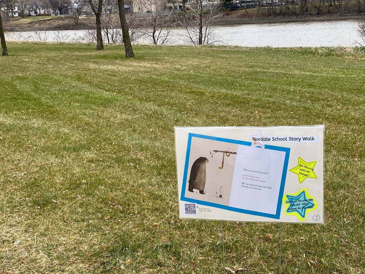 louis_riel_sd's tweet photo. If you're in the Nordale area over the long weekend, keep an eye out for this StoryWalk created by Karen Burkett, Holly Pike and Trevor Reimer from @nordaleLRSD!

Each sign includes 1 page of a story by a local author, an activity to get you moving and a QR code with the route. https://t.co/NHemdUxRoa