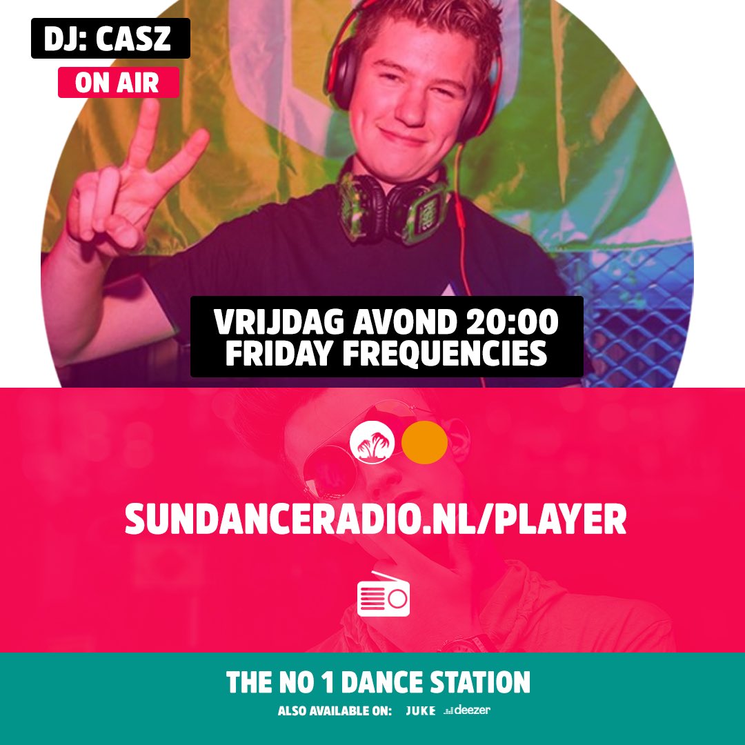 sundanceradio's tweet photo. Ben je nog niet ingetuned? HURRY! Je mist het het feestje op je vrijdagavond! Tune in via https://t.co/W5HJGJDQfT want we hebben niet zomaar een guest DJ! CASZ is in tha house met lekkere techno beats! Fire on! 🔥 https://t.co/A2tjw3TIgN