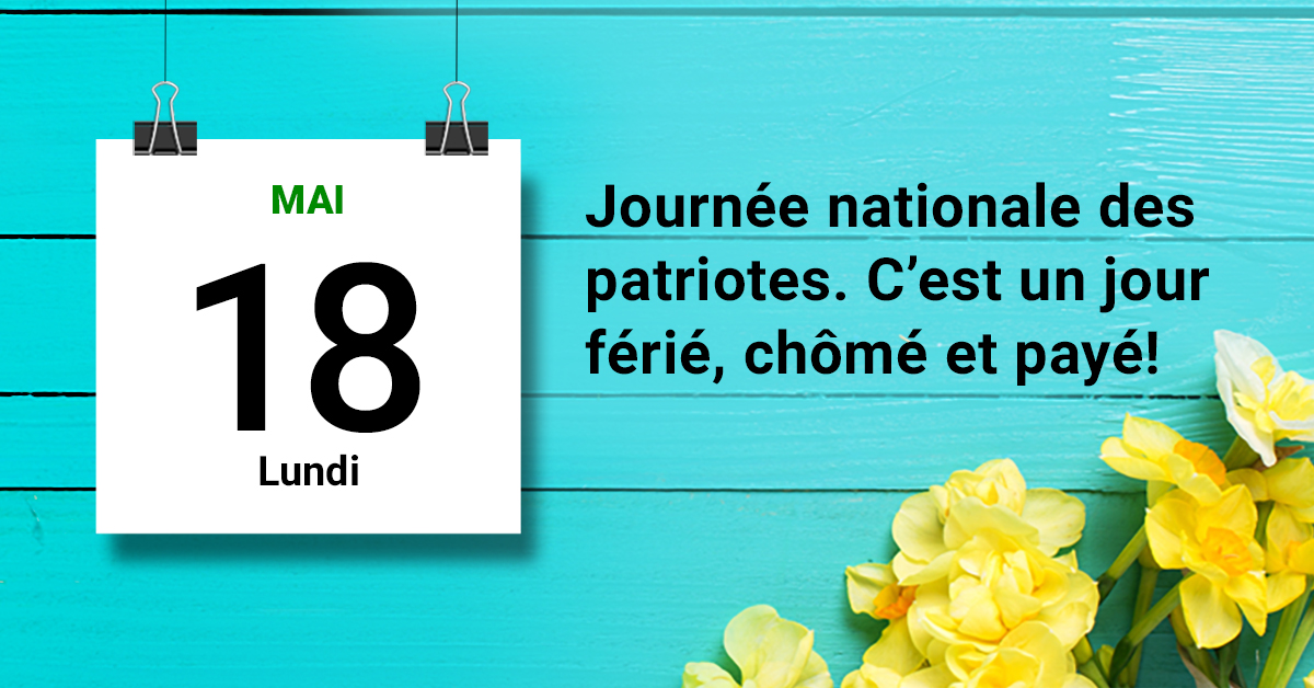 CNESST's tweet photo. C'est la Journée nationale des patriotes lundi. #normesdutravail
✅ La majorité des salariés a droit à un congé et à une indemnité.
✅ Si vous travaillez, vous avez droit, en plus de votre salaire habituel, à une indemnité ou à un congé compensatoire, au choix de votre employeur. https://t.co/HDIItqFWqz