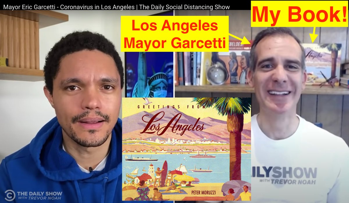 PeterMoruzzi's tweet photo. I'm so honored @MayorOfLA Eric Garcetti has my book "Greetings from Los Angeles" in his home library.  If @trevornoah or any of you would like a copy while you're #SaferAtHome visit https://t.co/d68Olkgm9d https://t.co/Wz9F2g8jY4