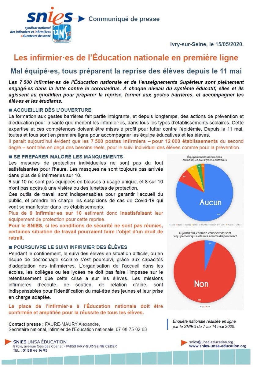 SNIESUNSA's tweet photo. 🔴Communiqué #COVID19 #infirmierescolaire
Le @SNIESUNSA fait le constat alarmant que les #infirmeries #collèges ne sont pas équipées pour accueillir sereinement les #élèves ⬇️ https://t.co/IUYHfComgO
