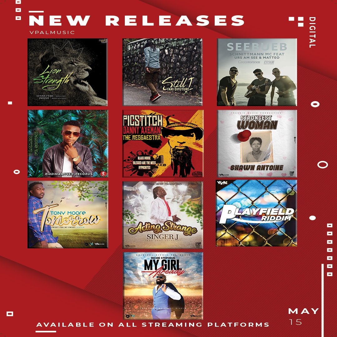 #NewMusic 

<a href="/lutanfyah1/">Lutan Fyah</a>,<a href="/JahJahMuzik/">JAHJAH</a> - Lion Strength Riddim
<a href="/FarifidiFuture/">fari_difuture</a> - Still I
<a href="/riddimbanger/">Riddimbanger</a> - Lamba
Picstitch - Danny Axeman
<a href="/shawnantoineja/">SHAWN ANTOINE</a> - Strongest Woman
Tony Moore - Tomorrow
<a href="/singerjmusic/">REALSINGERJMUSIC</a> - Acting Strange
V.A - Playfield Riddim
Richie Stephens - My Girl Already