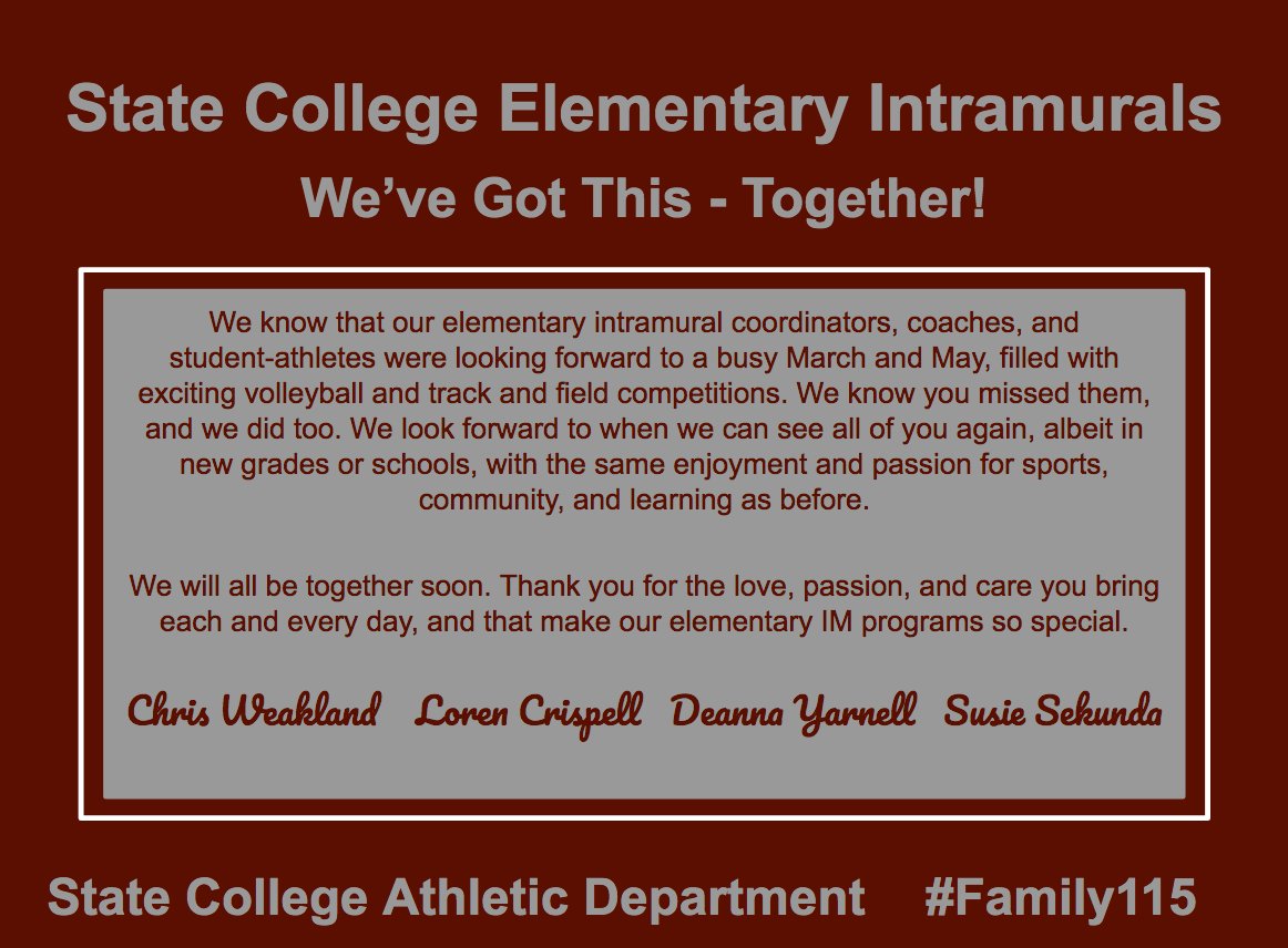 scasdathletics's tweet photo. Today would have been day 2 of our Elementary IM Track and Field meet, &amp; there are many students &amp; coaches who wish we could be competing. With that, we have several messages to share from our respective Elem. coordinators and coaches to thank our students!
#Family115 https://t.co/vv40ctv5Y0