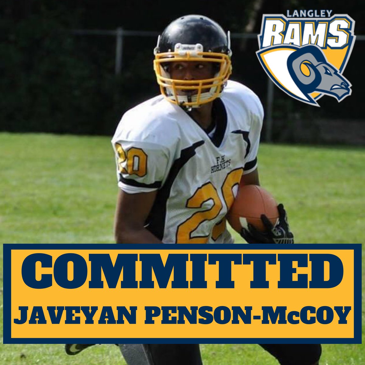 LangleyRams's tweet photo. Please help us welcome the commitment of Javeyan Penson-McCoy from north Surrey! #Redemption2020 https://t.co/b7Mb5Gjdb3
