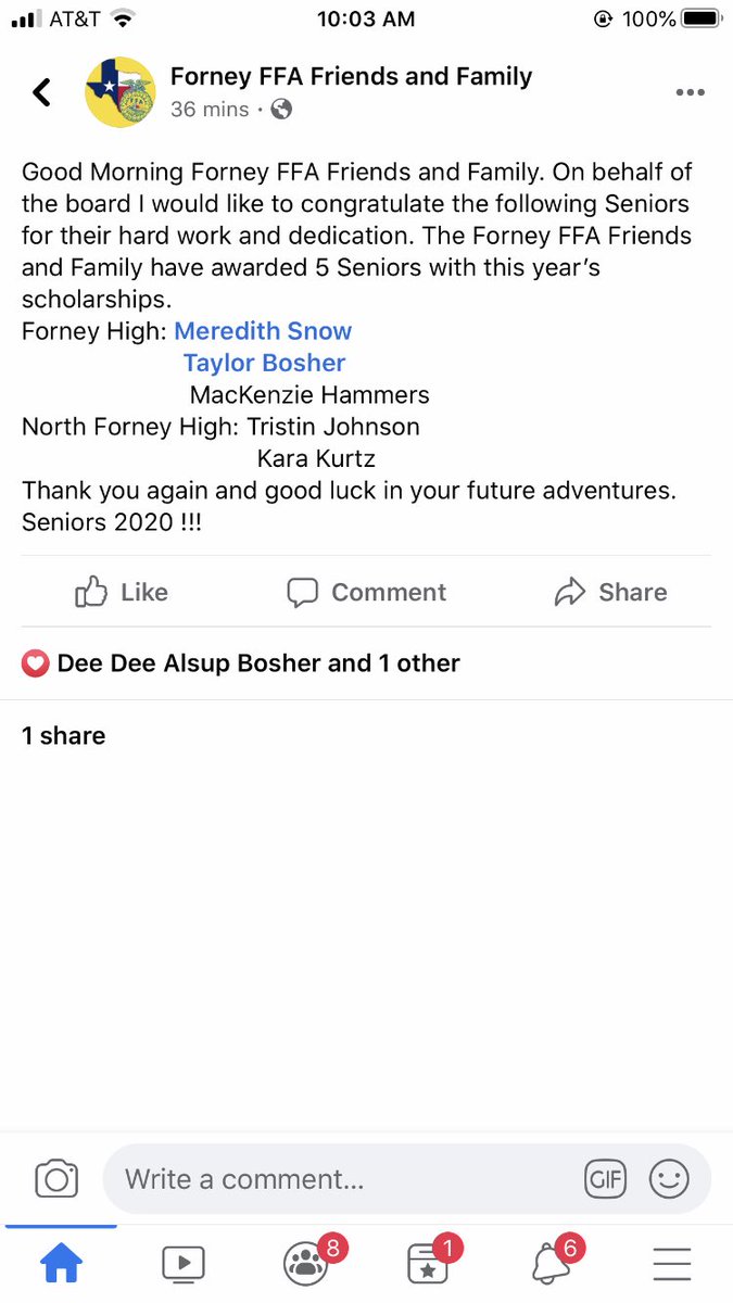 snowsworld01's tweet photo. Huge congrats to the following Seniors that will be receiving the Forney FFA scholarship! Including my very own, @meremere0101! @taylor_bosher #ForneyFFA https://t.co/6QaoGNlmGe
