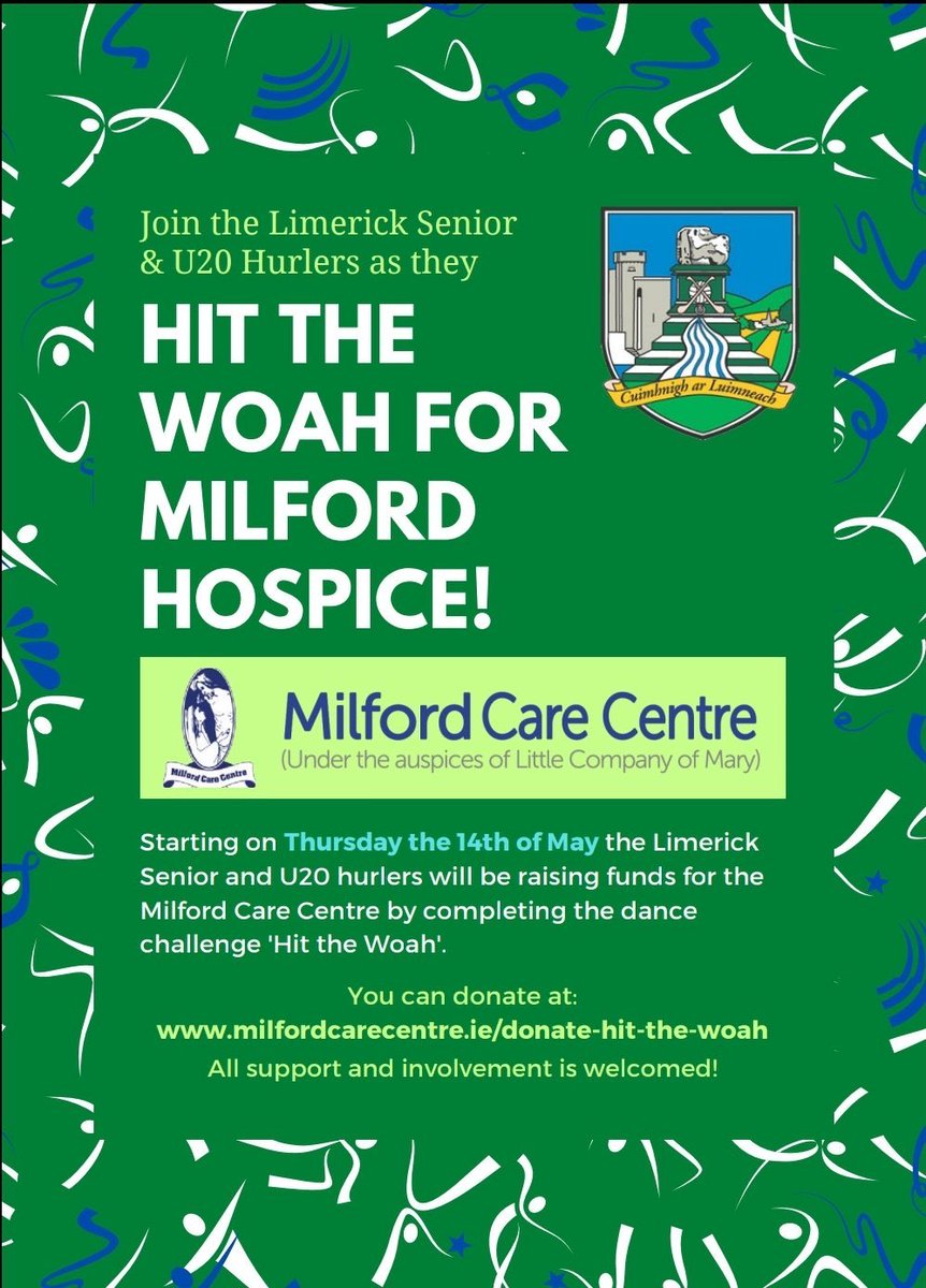 Fundraiser taking place for Milford Hospice over the next few weeks. Get the dancing shoes on and upload your dance videos! #LimerickGAA #MilfordHospice