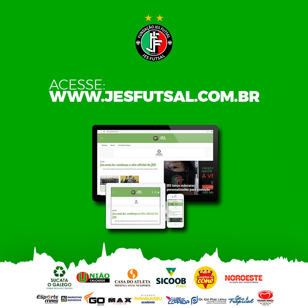 jesfutsal's tweet photo. O JES agora tem o seu site oficial! Nosso site trará novidades do maior time de futsal do Piauí, bem como todas as informações do clube, seja na categoria adulto, nas categorias de base ou mesmo de ações realizadas fora das quadras. 

Acesse: https://t.co/uXhsXH41fa 

É O JES! 💚 https://t.co/9yKFmRAGgt