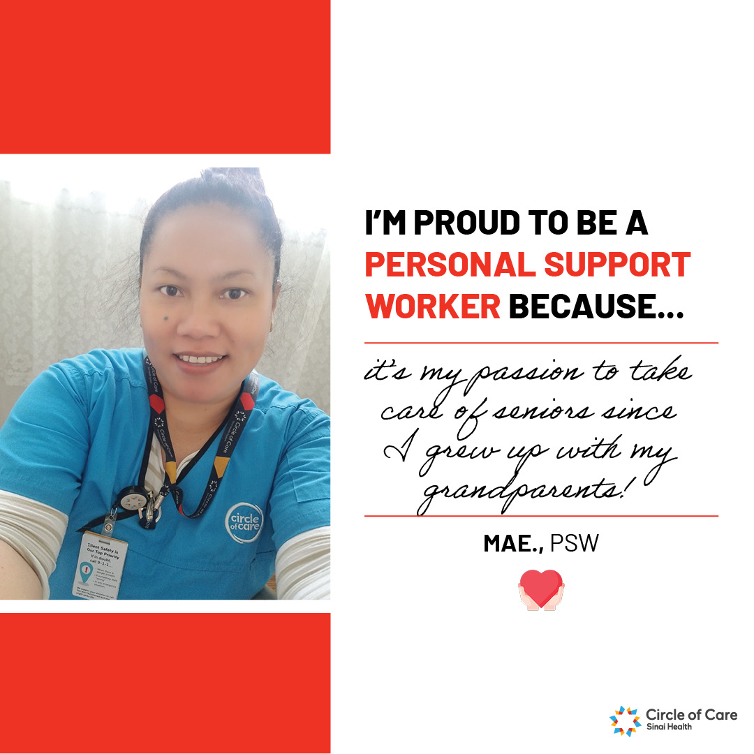 CircleofCareOnt's tweet photo. Today is #PSWDay, and every day this week we're highlighting our PSWs as they share why they're proud to be a Personal Support Worker. Here's Mae's answer! #ProudToBeAPSW https://t.co/wK9MngNb5Y