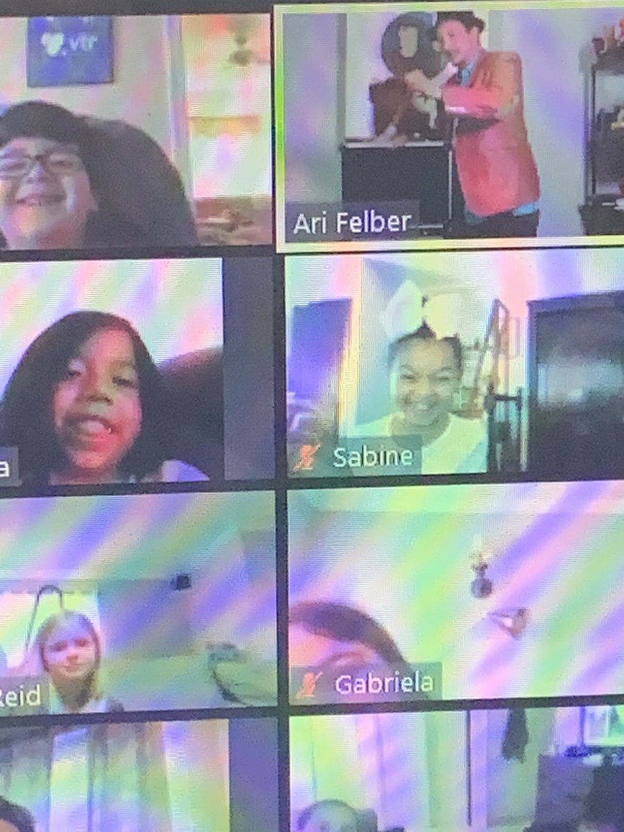 NatalieBauer20's tweet photo. Seriously.... look at these excited smiles! Wish you could hear the giggles! Ari  Paul performed three separate shows for ALL of our JMF students! He was just what we all needed 😊 @JmfPta @jmfeclc #wcmm https://t.co/9qQrSZXpRd