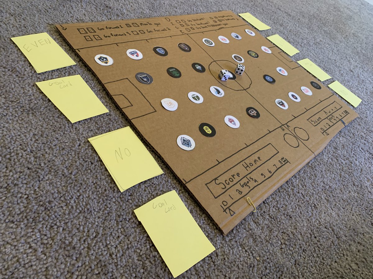 stephenmoseley's tweet photo. Hey @MLS and @thesoccerdon — my son couldn't wait for a return to soccer so he created his own board game — "MLS Match Day Madness." He's already played out the first cup-style tournament (congrats @NERevolution) but I'm pulling for @NashvilleSC in tourney #2. https://t.co/DZ5xnZopRa