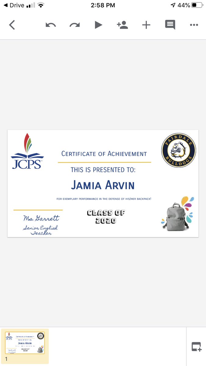 teach1999's tweet photo. Congratulations Jamia Arvin on the completion of her Backpack Defense, and best wishes as she pursues a career in nursing! https://t.co/sJs5qcIDho