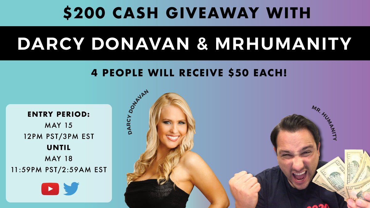 darcydonavan's tweet photo. Hi Everyone,

@MrHumanityGives and I are going to be picking 4 winners to receive $50 each!

To be entered into the #Giveaway you need to retweet this post and click the link below and follow all instructions there.

https://t.co/vkVH8mBX34 https://t.co/asdfpz8D7s