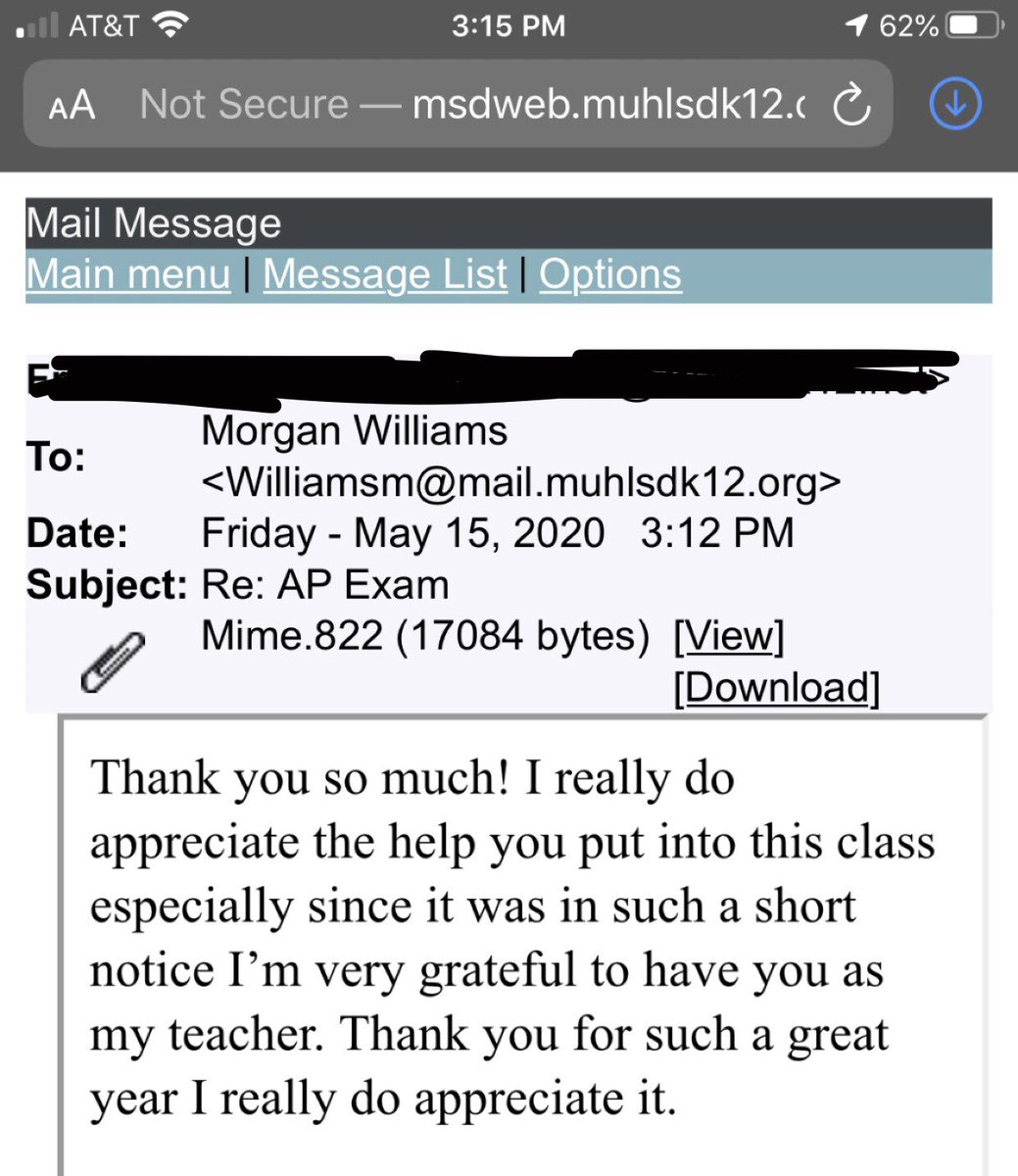 MsWilliamsMMS's tweet photo. My kids took their AP test today, I call them my kids because that is what they become on the first day of school. I was worried that I failed them because of not being able to be together in person, but then I received this. I’m so proud of my students. I cried. #WhyITeach https://t.co/qK5RhhzFRT