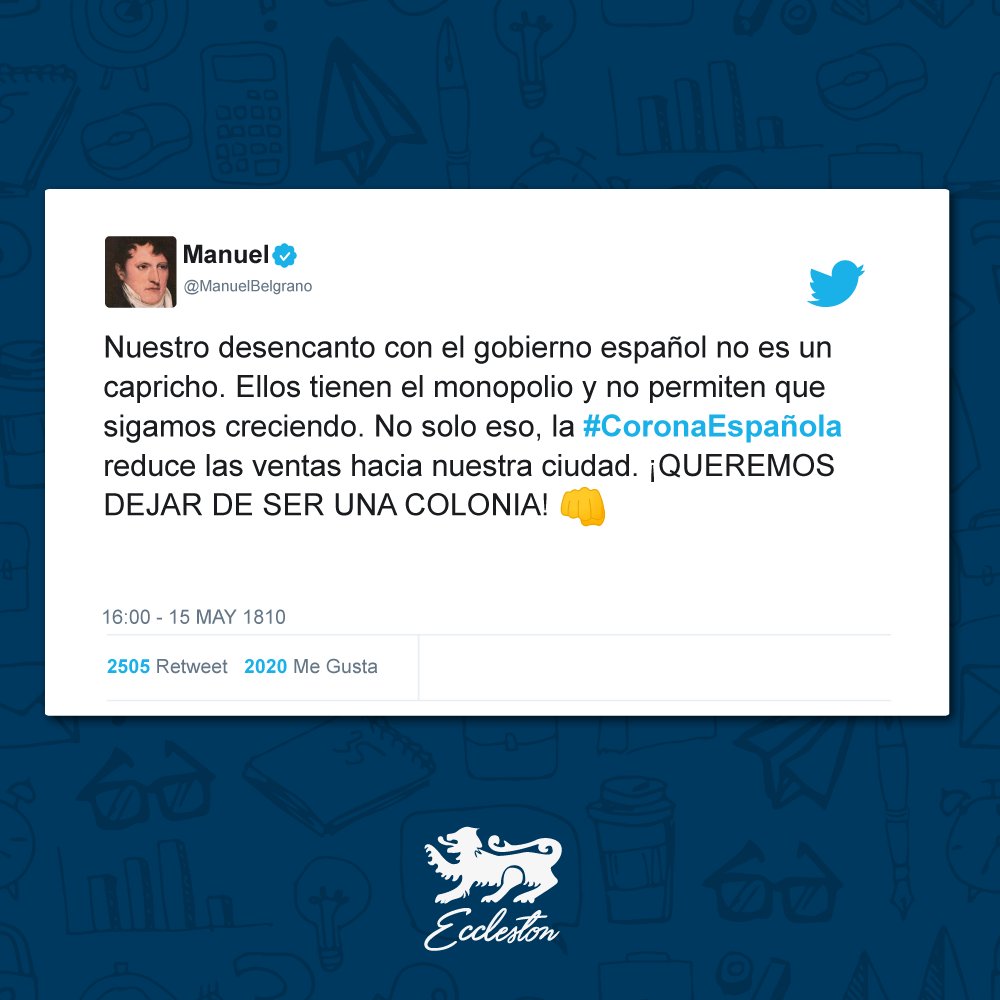 ecclestontemp's tweet photo. MANUEL BELGRANO, LA HISTORIA A TRAVÉS DE TWITTER 🇦🇷
El histórico abogado argentino nos detalla una #Cronología de la #RevoluciónDeMayo a través de su cuenta personal de Twitter. 
¡Los invitamos a formar parte de esta historia! https://t.co/BcnTyDaaOI