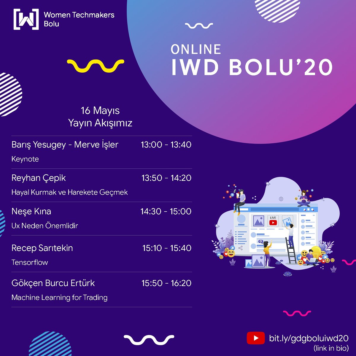 wtmbolu's tweet photo. Vee etkinlik akışımız ile sizlerleyiz⏰

Herkesi IWD'20 Bolu etkinliğimiz için GDG Bolu Youtube kanalına bekleriz.
Yarın görüşmek üzere 😎

Yayın linki bio da ➡️ https://t.co/SOzdSlFm4p