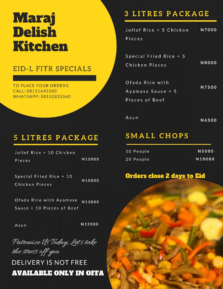 tv_fbb's tweet photo. Hey guys....Our Eid-l-fitr Special package Menu is out...You can start placing your orders now....Surprise your families and loved ones this Sallah period with any of our food bowls and Small chops package.....Thanks in advance https://t.co/dG7TgLGJ0I