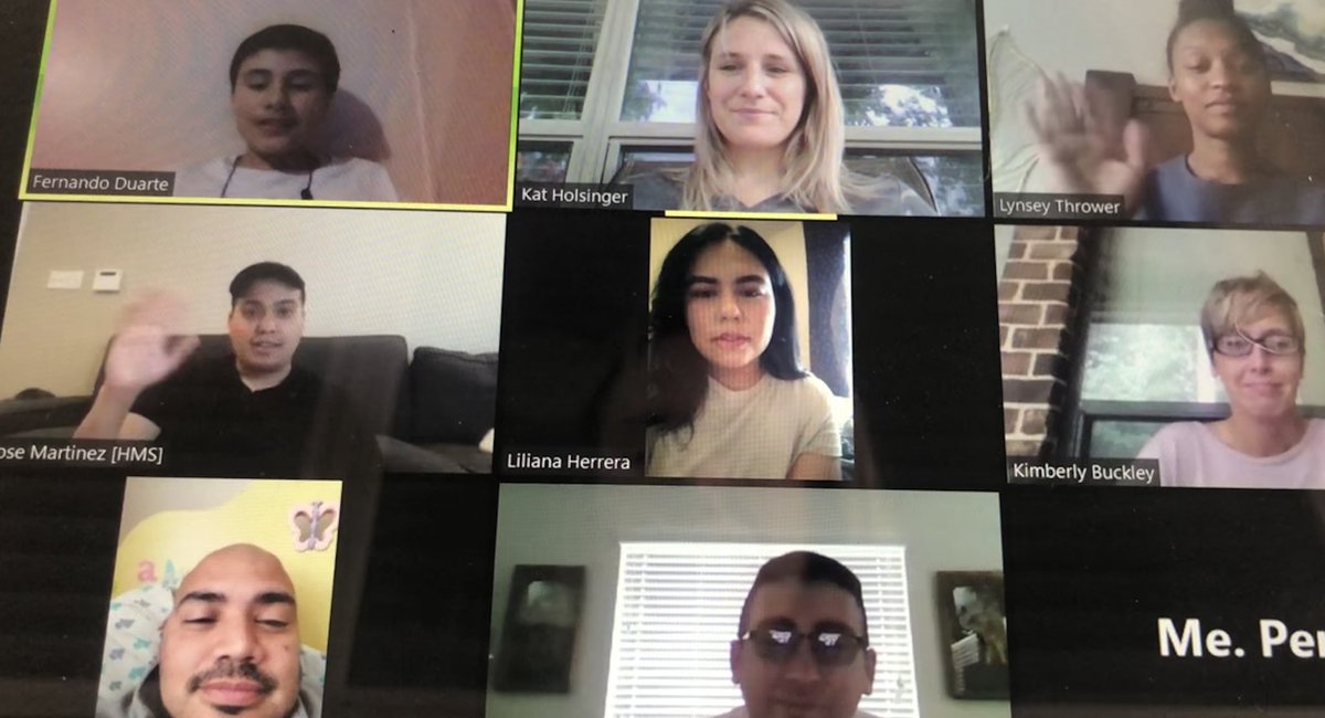 Fletcher4Math's tweet photo. When a sweet student sends a group of his current, former and honorary teachers a sweet email - we get together to say hi and thank him! 💜 #HMSFamily @cultured_hms @kbuckleyrela @humblemsorch @APLuevanos @HMS_LMC https://t.co/NIq4q5eqb1