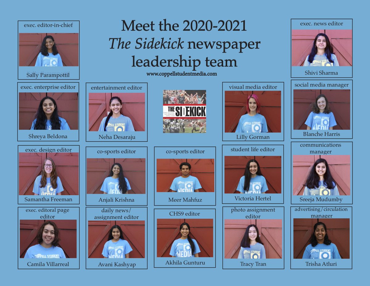 CHSCampusNews's tweet photo. Introducing the 2020-2021 Sidekick newspaper leadership team. #IssuingTheTruth #CHSHome https://t.co/ZcoE2qDDX9