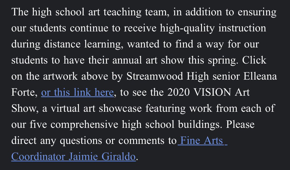 mscoyart's tweet photo. Congrats to SHS senior Elleana Forte for her artwork being selected as the Photo of the Week in @TonySandersU46 email this week! See the rest of the U-46 2020 VISION Art Show here: https://t.co/NsjQ79o2wK  #streamwoodhsart #sabreartist #strivehonorsucceed #u46vision2020 https://t.co/qpapFEtwoG