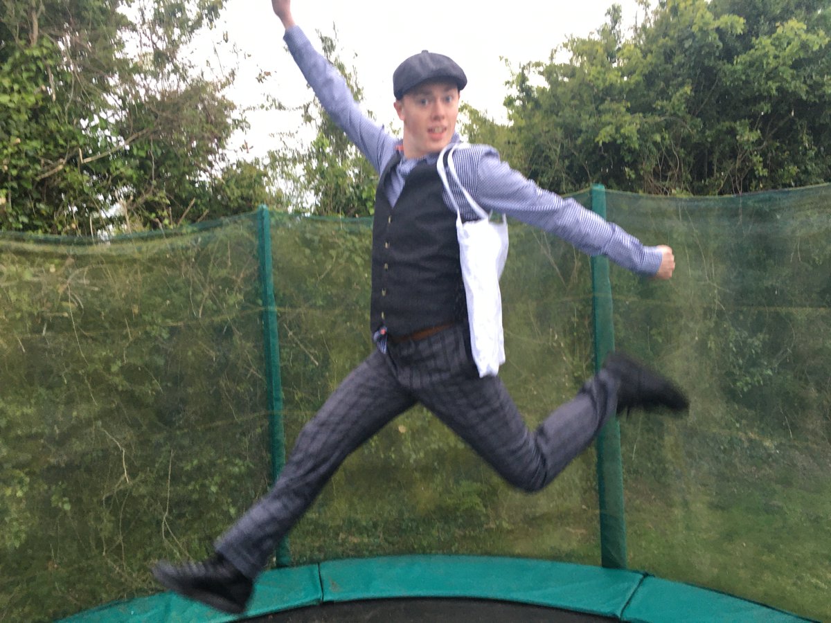 Day 4: Since Disney+ arrived on the game have been obsessed with  @Newsies! And lucky for you dear reader, you can witness the moment I realised my trousers had ripped whilst trying to do the iconic jump from the poster (with help from the trampoline)...  @BGETheatre  #BGETDressUp