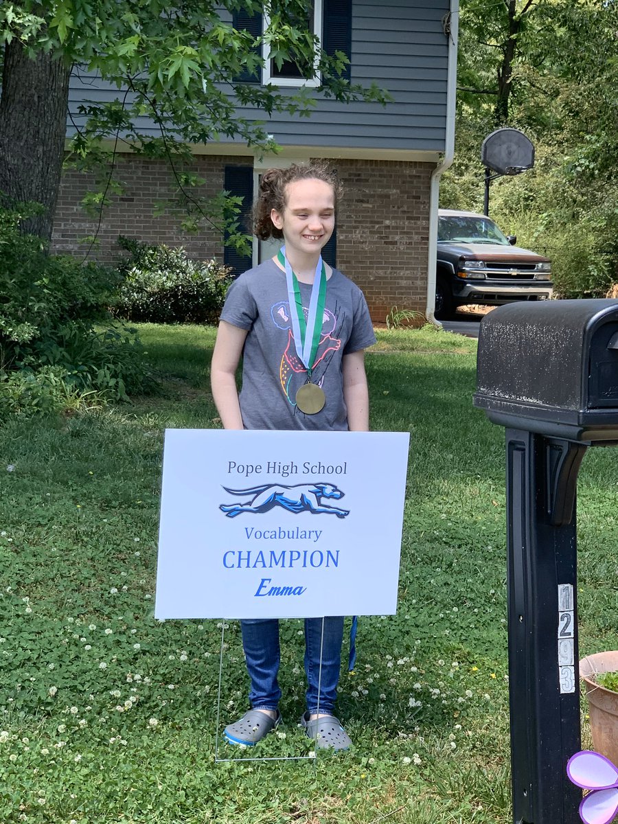 CoachViland's tweet photo. Got to celebrate @PopeHS1 Vocabulary Champion Emma S. today! Emma rocked it this year in all classes, but especially dominated the vocab leaderboard! Special thanks to #MrsBeckerman for coordinating the celebration🎉 #InspirePopeHS #VocabularyChampion https://t.co/BivqCwJP1U