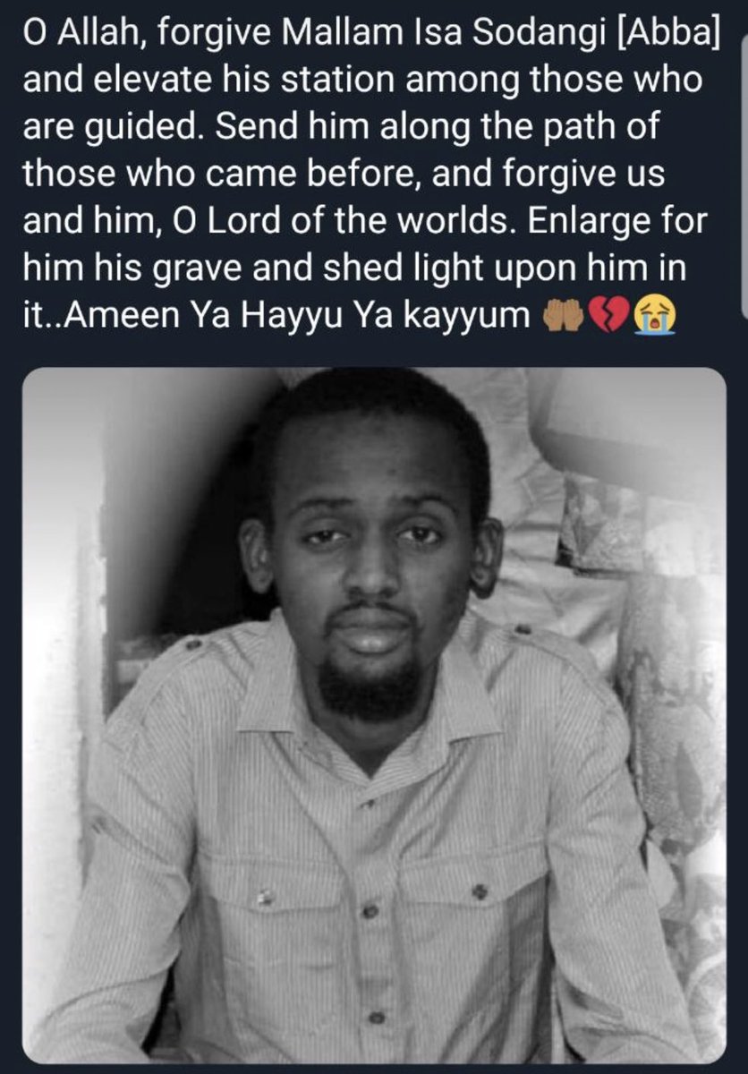 AKaybch's tweet photo. Mallam Abba Sodangi, you will forever be remembered, appreciated, celebrated and prayed for. You lived an exemplary life. I miss you Brother. May you continue to rest in Aljannah Firdaus. Ameen. https://t.co/kR0IwkgLAz