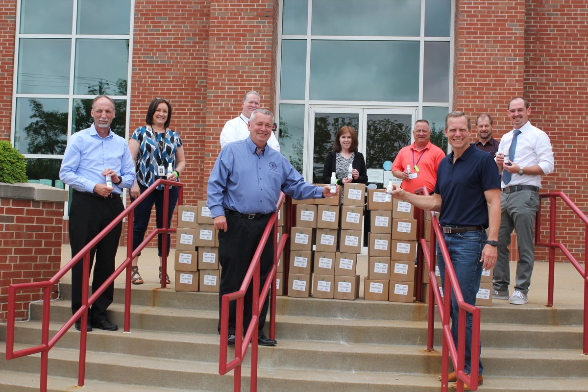 cityofofallon's tweet photo. Thank you to our friends at Cosmos Corp. for donating 25 boxes of hand sanitizer to O'Fallon! Cosmos is constructing their new headquarters & plant in O'Fallon. They're a pet supply co. who started making hand sanitizer in response to COVID-19. #TogetherOFallon #SelectOFallon https://t.co/YDtW4nqHQR