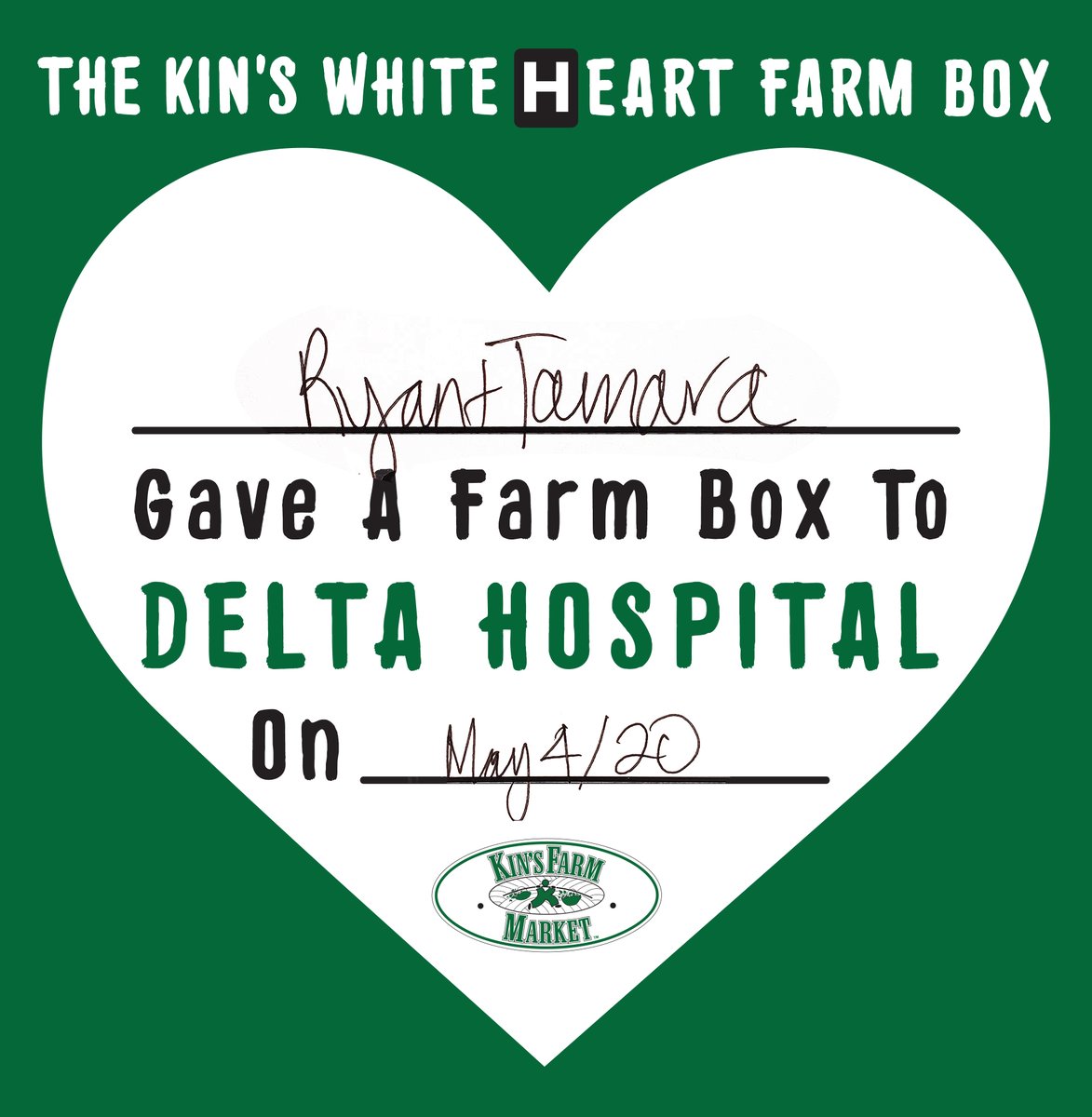 KinsFarmMarket's tweet photo. Here's a BIG (white) heartfelt THANK YOU to Ryan & Tamara who so generously donated a #WhiteHeartFarmBox for the #healthcareworkers at #DeltaHospital. Your kindness is greatly appreciated! π€
#KinsFarmBox #SouthDelta #CommunitySupport #KinsFarmMarket @DHCHFoundation https://t.co/H30QNYt3KY