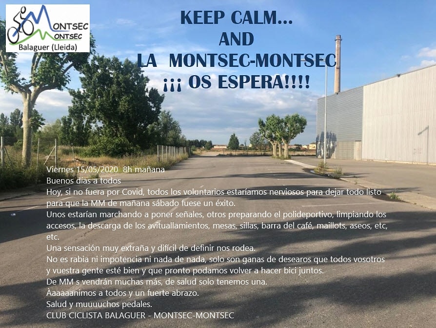 MontsecMontsec's tweet photo. KEEP CALM...AND LA MONTSEC-MONTSEC OS ESPERA. Un abrazo a todos. CC Balaguer https://t.co/QGUvBHpCqd