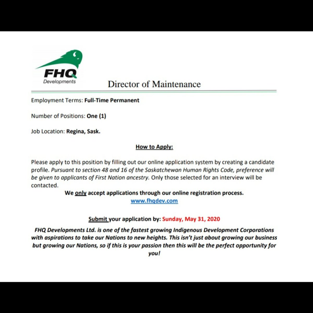 FHQDev's tweet image. FHQ Dev. &amp;amp; Tokata HR Solutions on behalf of Silver Sage is seeking a Director of Maintenance. Visit fhqdev.com. to fill out our online application system by creating a candidate profile.
Submit by: May 31, 2020

#FHQdev #TokataHRSolutions #applyonline #maintenance