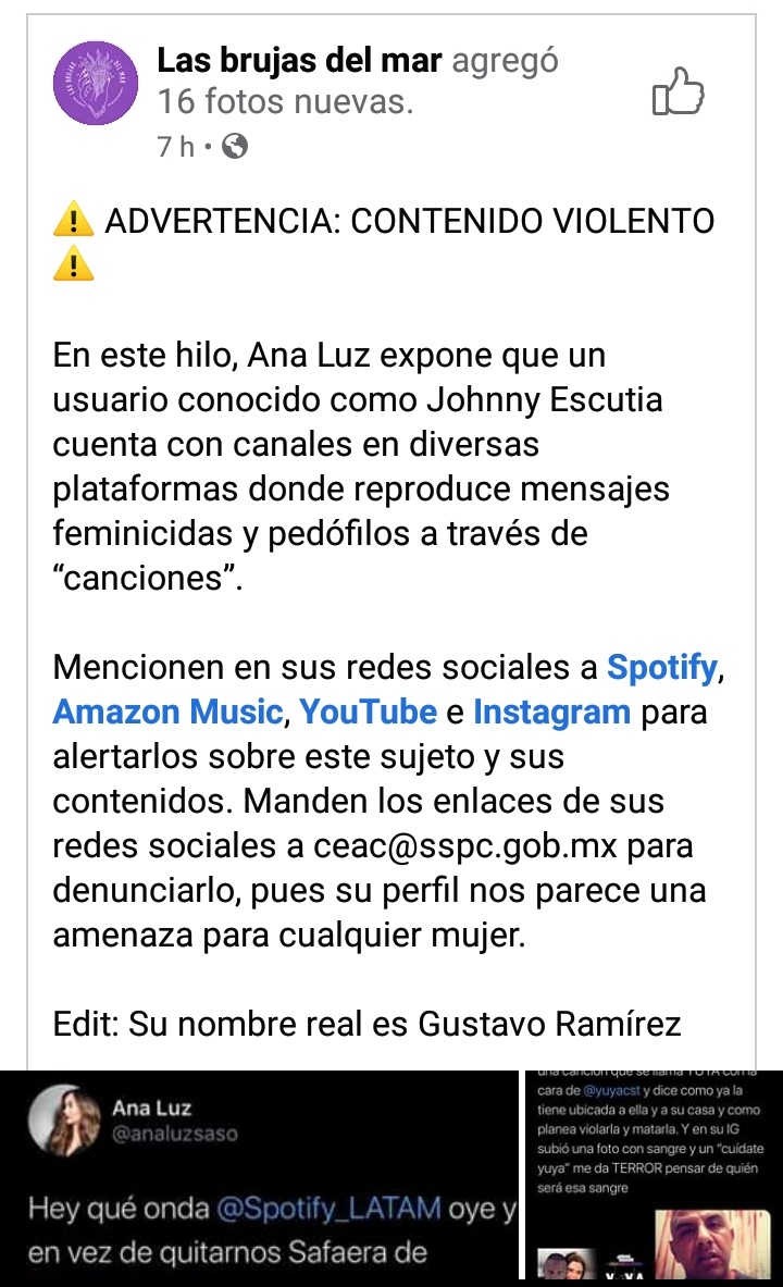 CositaVans's tweet photo. @eldiariodedross no sé si sepas de este tema pero yo lo acabo de ver en facebook, es de una chica que vio este contenido en spotify solo que no pude mandarte toda la historia de facebook... https://t.co/oBJGMBAIrf