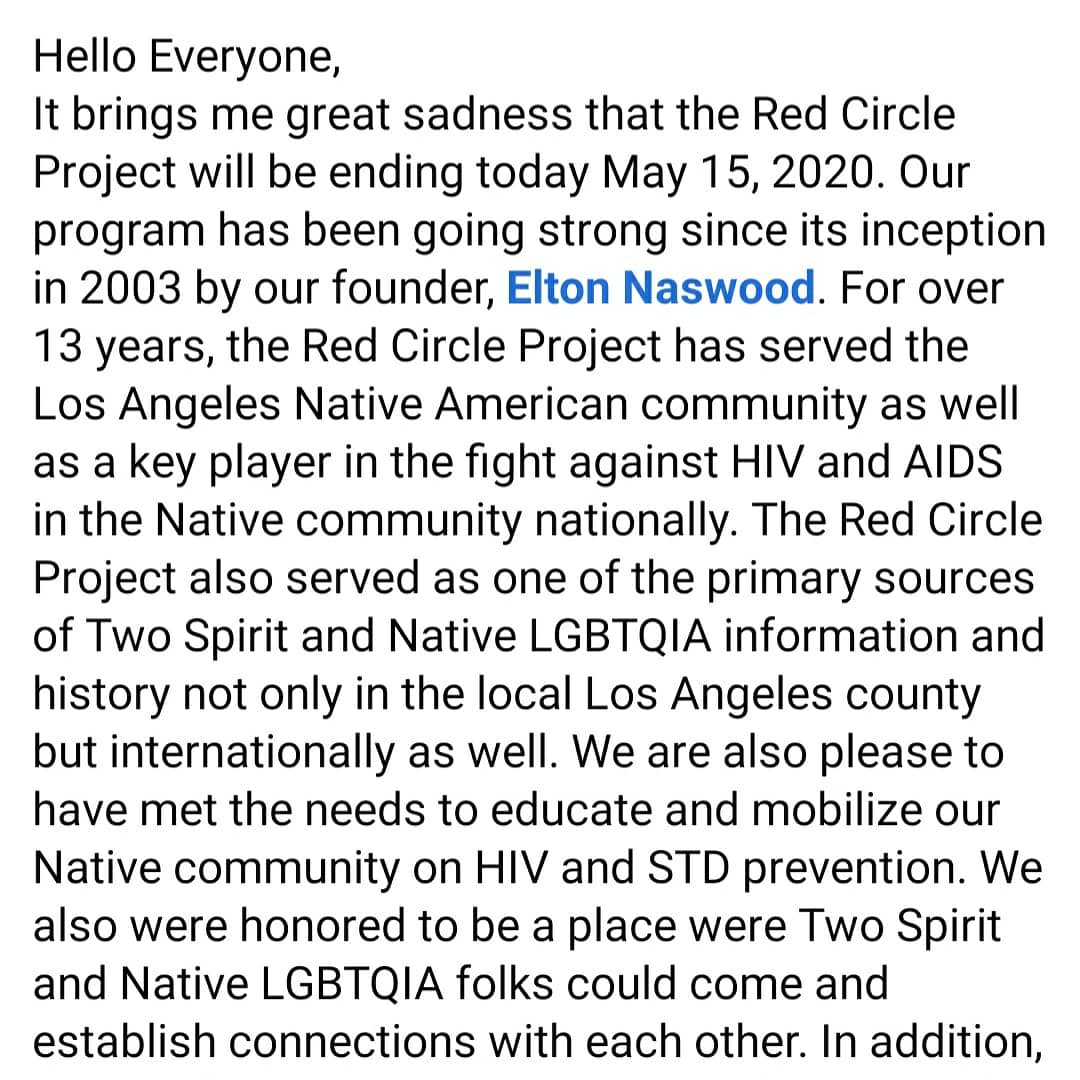 RedCircleProjec's tweet image. Our program, the Red Circle Project, has ended today. Since our inception in 2003, we have served the local Los Angeles Native community. We have made many strides &amp;amp; accomplishments in the field of HIV prevention locally &amp;amp; nationally. Thank you all who supported us &amp;amp; our efforts.