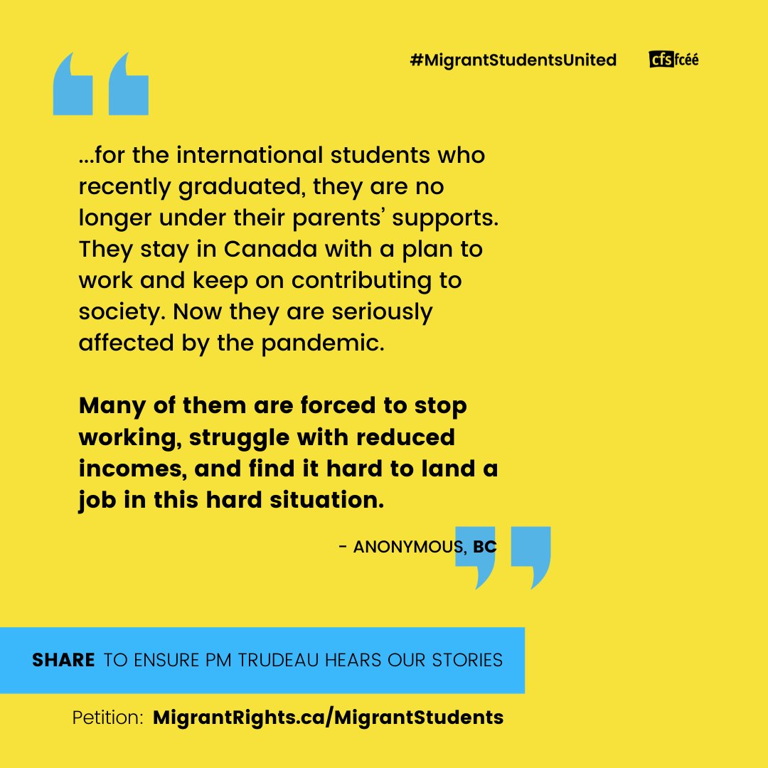 CFSFCEE's tweet image. #CESB applications open today but int'l students are still being left behind! Retweet and tag @CQualtro, @JustinTrudeau to let them know that int'l students need income support now! @dontforgetstdns @MWACCanada #MigrantStudentsUnited #FairnessForInternationalStudents