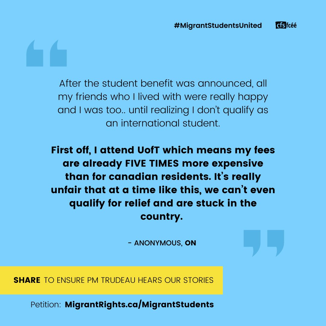 CFSFCEE's tweet image. #CESB applications open today but int'l students are still being left behind! Retweet and tag @CQualtro, @JustinTrudeau to let them know that int'l students need income support now! @dontforgetstdns @MWACCanada #MigrantStudentsUnited #FairnessForInternationalStudents