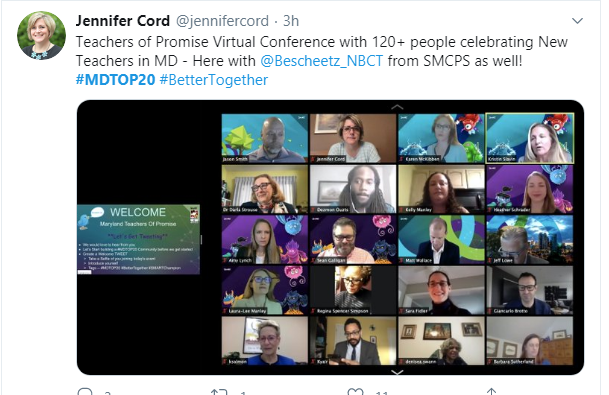 MdPublicSchools's tweet photo. Karen B. Salmon, Ph.D., welcomed 180+ talented educators in the virtual Teachers of Promise Institute today. Top education-major seniors, joined their mentors - Maryland’s award winning Teachers of the Year and Milken National Educators. #MDTOP20  #BetterTogether https://t.co/3bYfTKvQsB