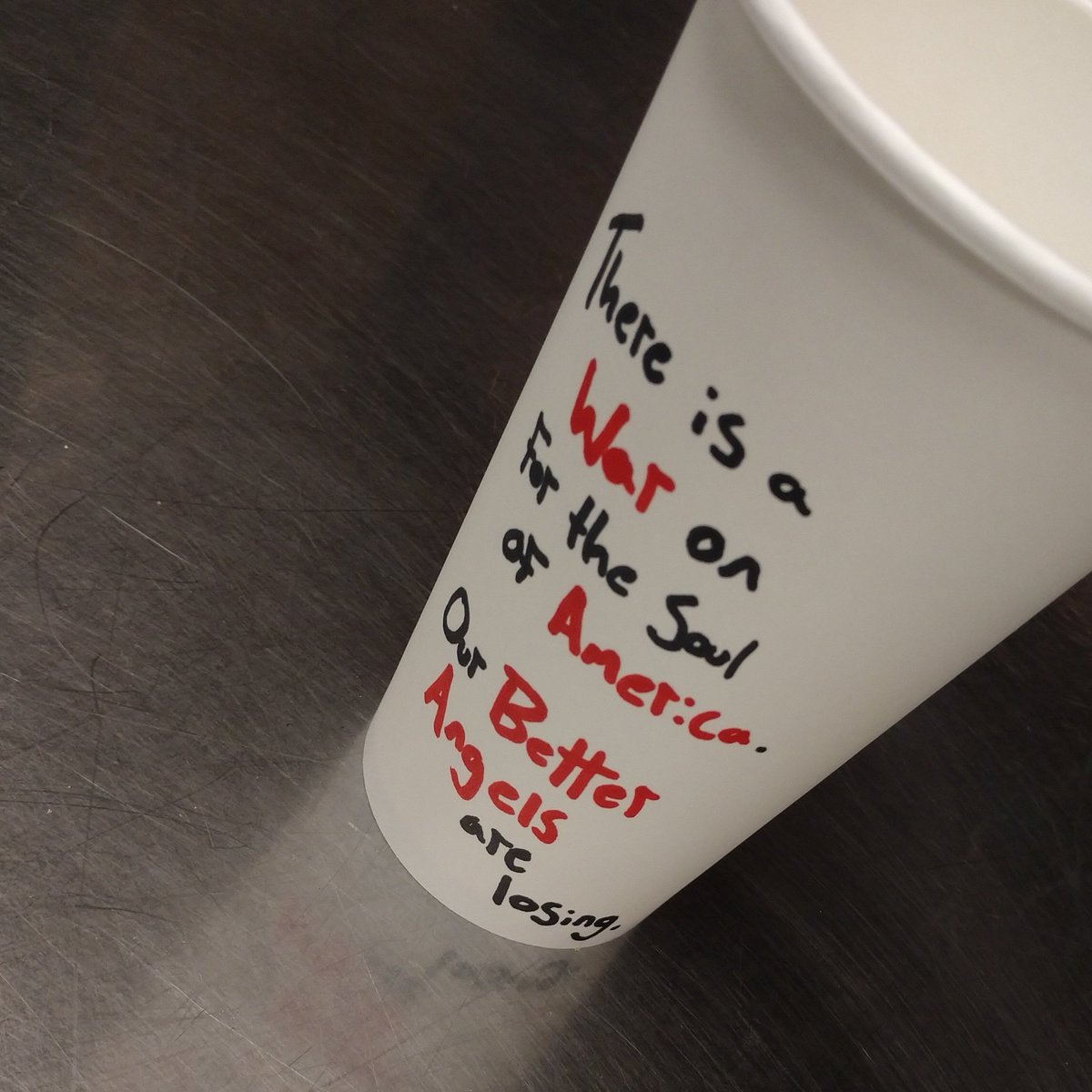 art_cups's tweet photo. It's been a while. Hey. 

Humanity is eating itself alive. Fear, division, prejudice and contempt are howling at the gates. Feed your Better Angels, people. #artcups #betterangels #loveinthetimeofcorona #romeisburning #covid19 https://t.co/TTY6TAkusA