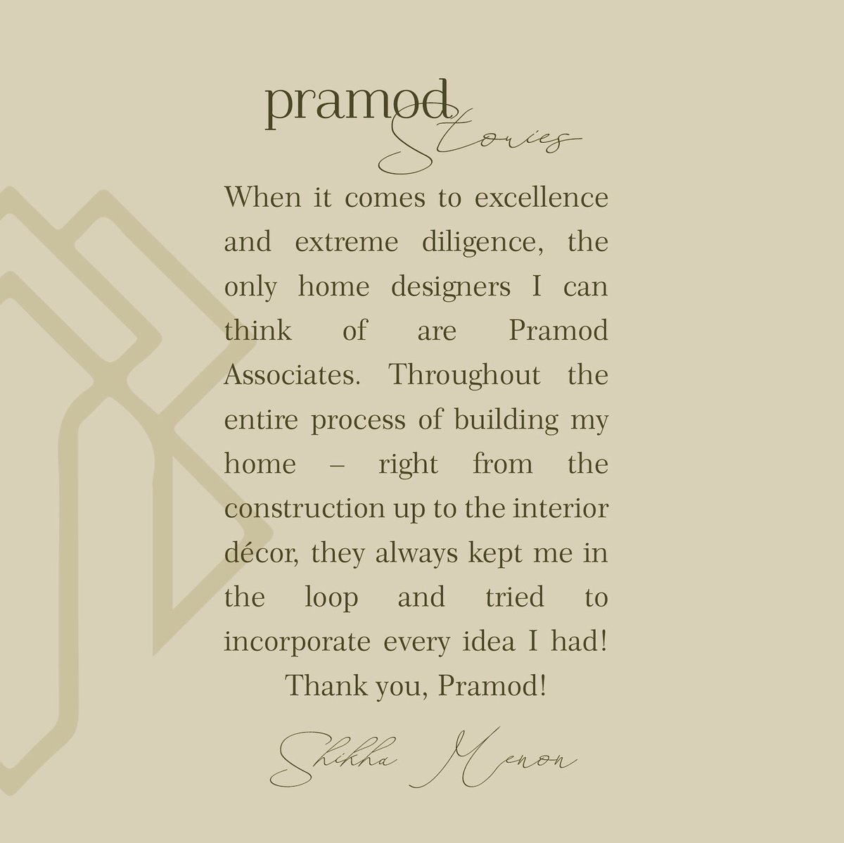pramod_group's tweet photo. Pramod Stories: we at Pramod ensure that. We provide a holistic service to our clients
.
.
.
.
.
.
.
.
.
.
#pramodhomes #luxuryhomebuilders #turnkeyhomes #testimonials #pramodstories #webuildrelationships #builders #customersatisfaction #messages https://t.co/7ZFbs9iwc6