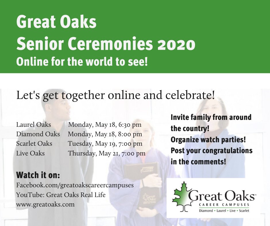 Tune in to facebook.com/greatoaks.care… or greatoaks.com to honor the class of 2020!
